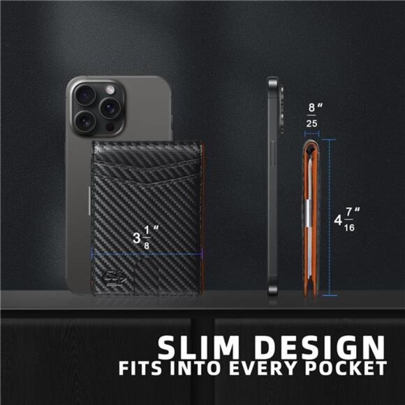 Slim Bifold Wallet for Men - 12 Card Slots, RFID, Money Clip & Gift Box, Orange‎ - Picture 3 of 7